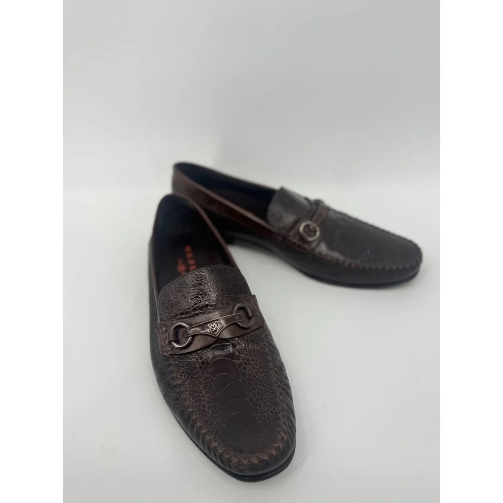 Mezlan Mens 9 Brown Genuine Ostrich Leg‎ Horsebit Loafers Exotic Leather Shoes